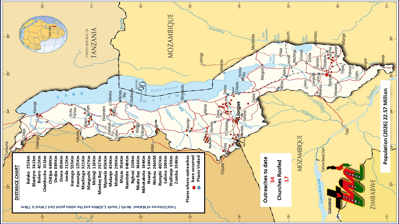 Map of outreach locations across Malawi